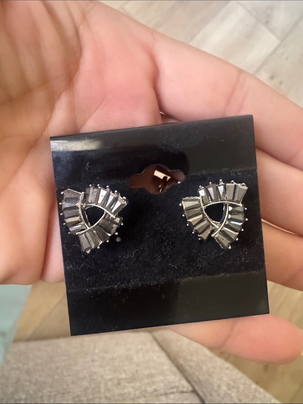 Source Unknown Silver-Tone Triangular Baguette Crystal Stud Earrings